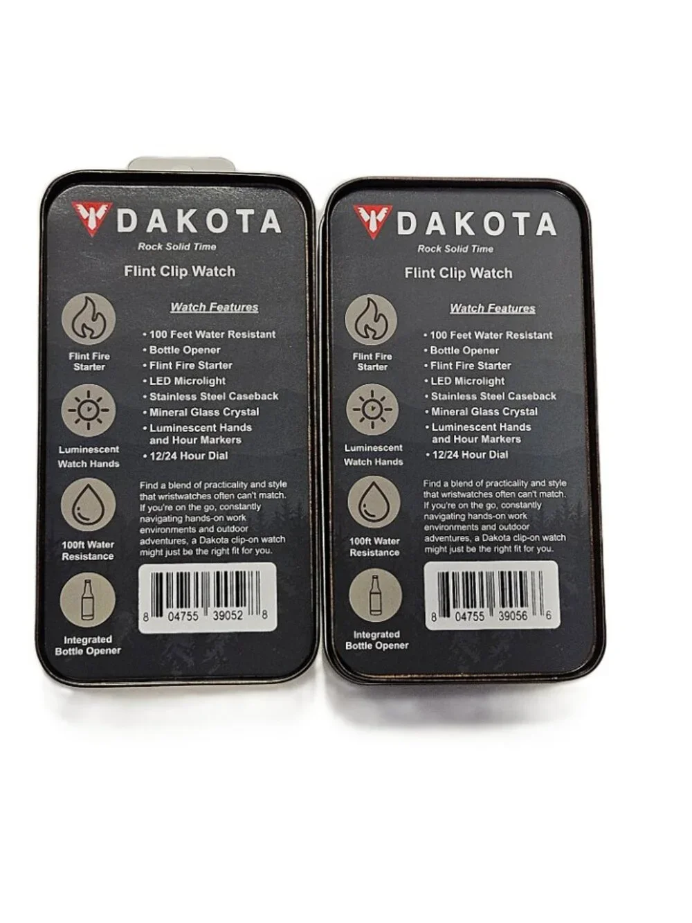 Dakota Flint Clip-On Survival Watch – Fire Starter, LED Flashlight & Bottle Open